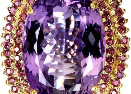 Pierścionek ametyst 34.86ct granaty srebro r 20.5