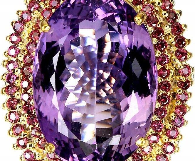 Pierścionek ametyst 34.86ct granaty srebro r 20.5