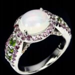 Pierścionek natural opal ognisty 14 granat diopsyd