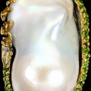 Pierścionek naturalna perła barokowa diopsydy r 15