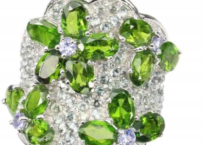 Pierścionek naturalne diopsydy szafiry 18 2
