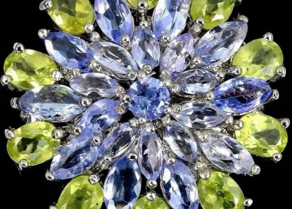 Pierścionek naturalne tanzanity oliwiny r 15.5 925