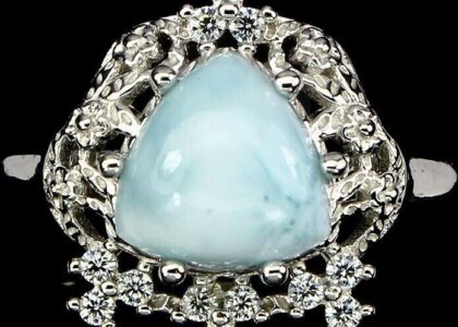 Pierścionek naturalny larimar cyrkonie 925 r 15