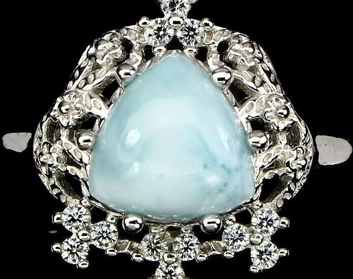 Pierścionek naturalny larimar cyrkonie 925 r 15