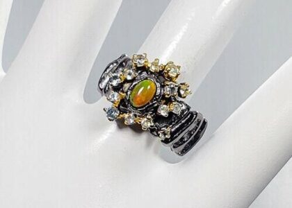 Pierścionek naturalny opal ognisty r 20 topazy
