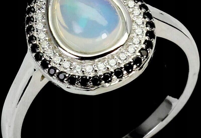 Pierścionek naturalny opal ognisty spinele r 19 2