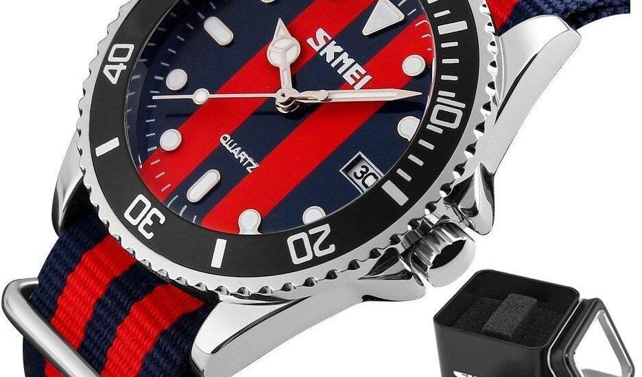 SKMEI 9133 nylon DATOWNIK granat czerwień