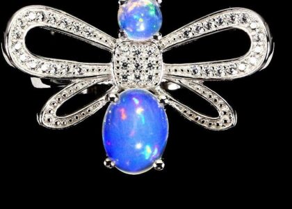 Srebrny 925 pierścionek ognisty opal r 16.5 ważka