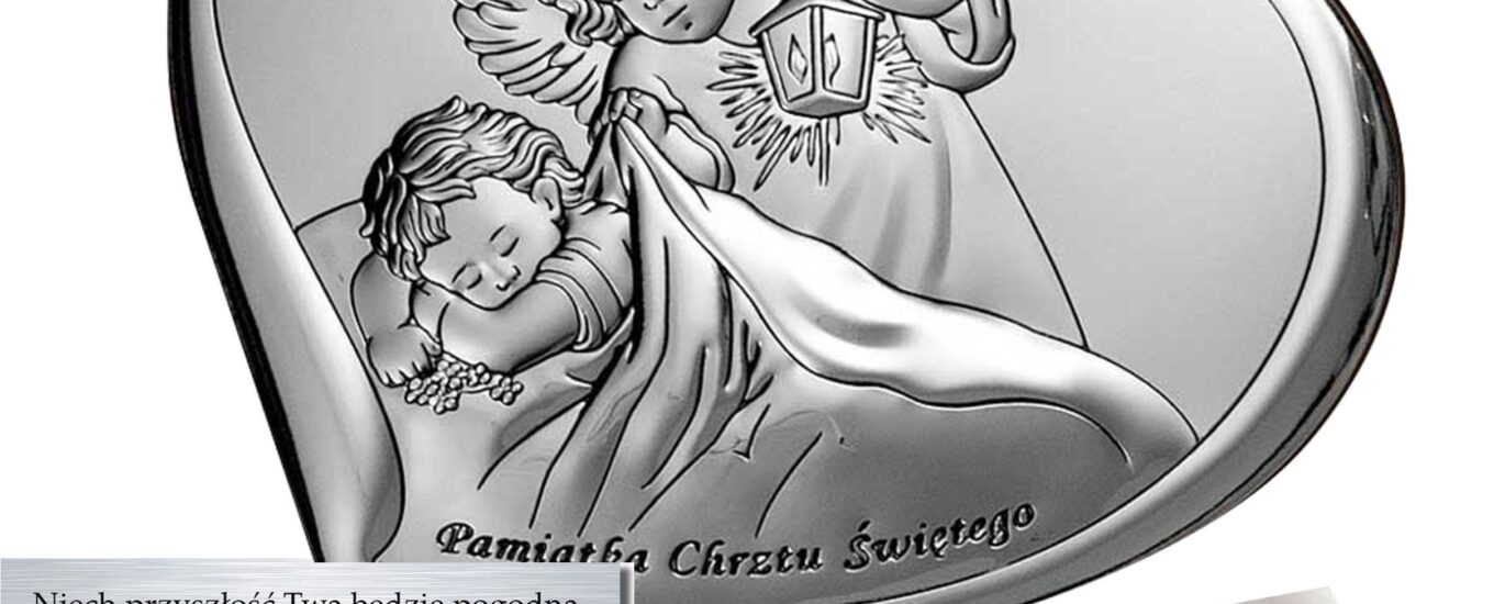 Srebrny Obrazek Aniołek Pamiątka Chrztu Świętego