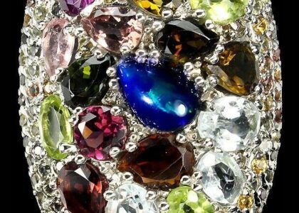 Srebrny pierścionek czarny opal natural szafiry 17