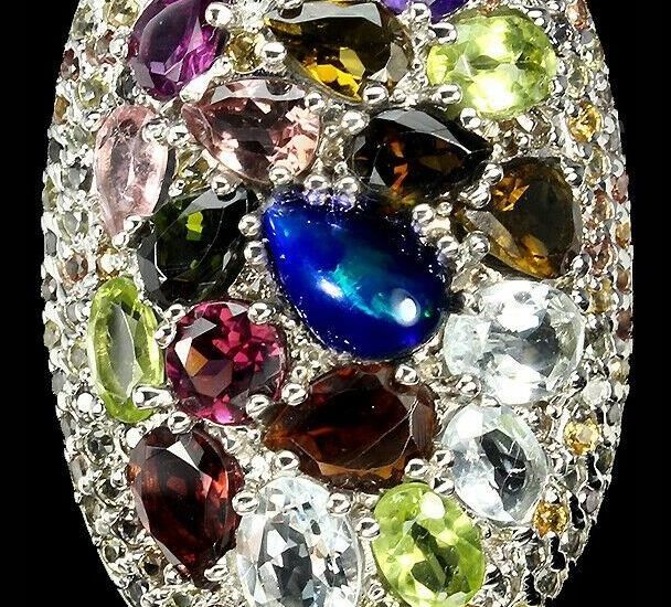 Srebrny pierścionek czarny opal natural szafiry 17