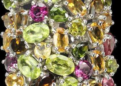 Srebrny pierścionek oliwiny turmaliny naturalne 17
