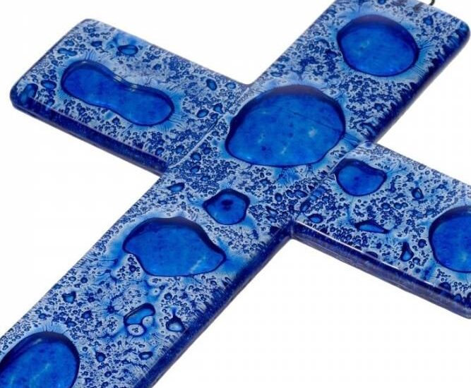 Szklany krzyż na ścianę ciemnoniebieski