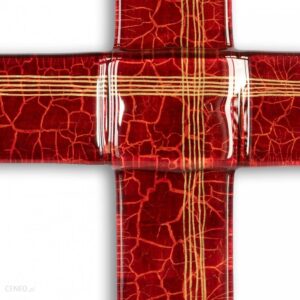 Szklany krzyż na ścianę rubin - z liniami mały