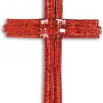 Szklany krzyż na ścianę rubin ze szkła warstwowego mały