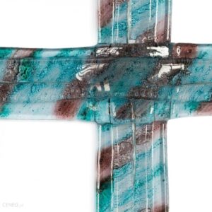 Szklany krzyż na ścianę turkusowo-brązowy ze szkła warstwowego