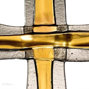 Szklany krzyż na ścianę złoty ze szkła warstwowego