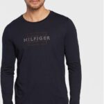 Tommy Hilfiger Longsleeve Linear Flag MW0MW25670 Granatowy Slim Fit
