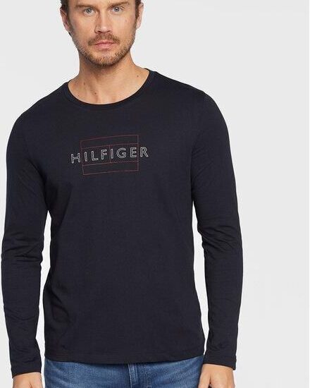 Tommy Hilfiger Longsleeve Linear Flag MW0MW25670 Granatowy Slim Fit