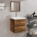 Vidaxl Szafka Do Łazienki Z Umywalką I Lustrem Przydymiony Dąb 3114176