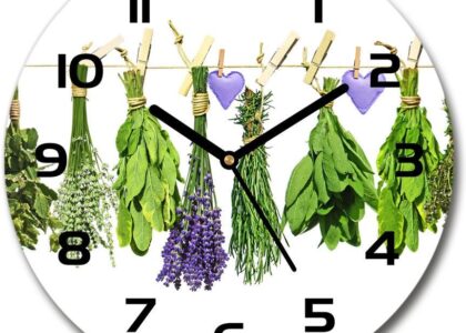 Wallmuralia.Pl Zegar Szklany Okrągły Zioła Na Sznurku Fi 30Cm (Plzso30Cf108800075)