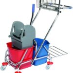Wózek Dwuwiaderkowy 2X17L Z Wyciskarką Uniwersalną Koszykiem I Stelażem Na Worek Śmieci